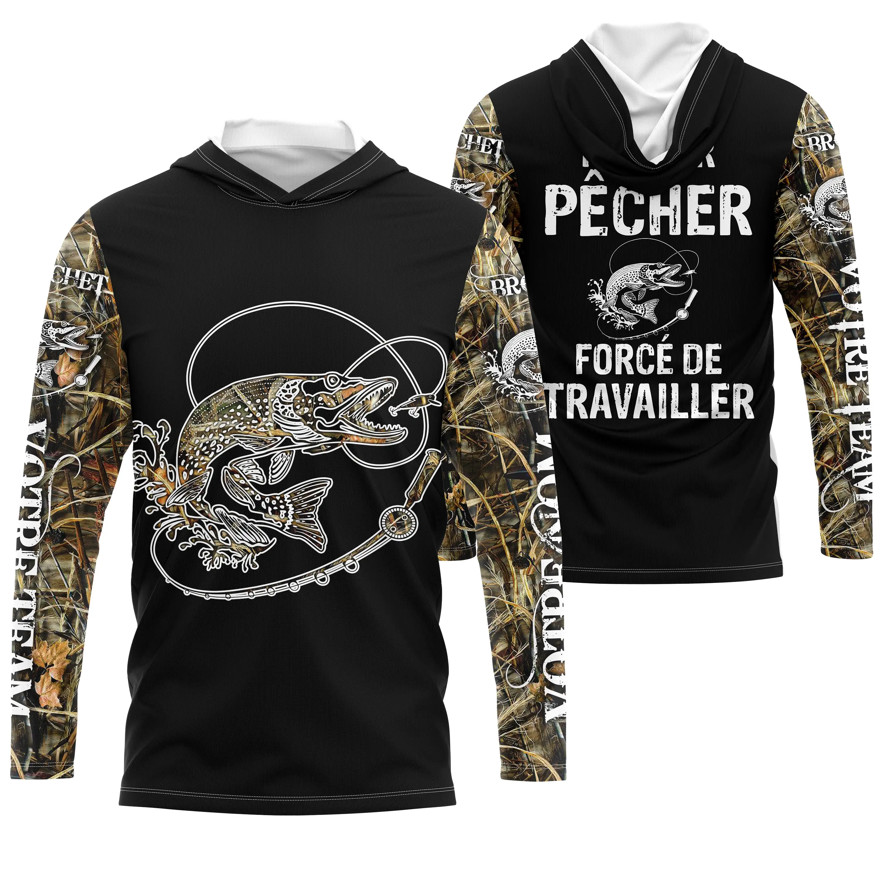 T-shirt Pêcheur Brochet Né Pour Pêcher, Force de Travailler - Protection UV & Style - CT24072023