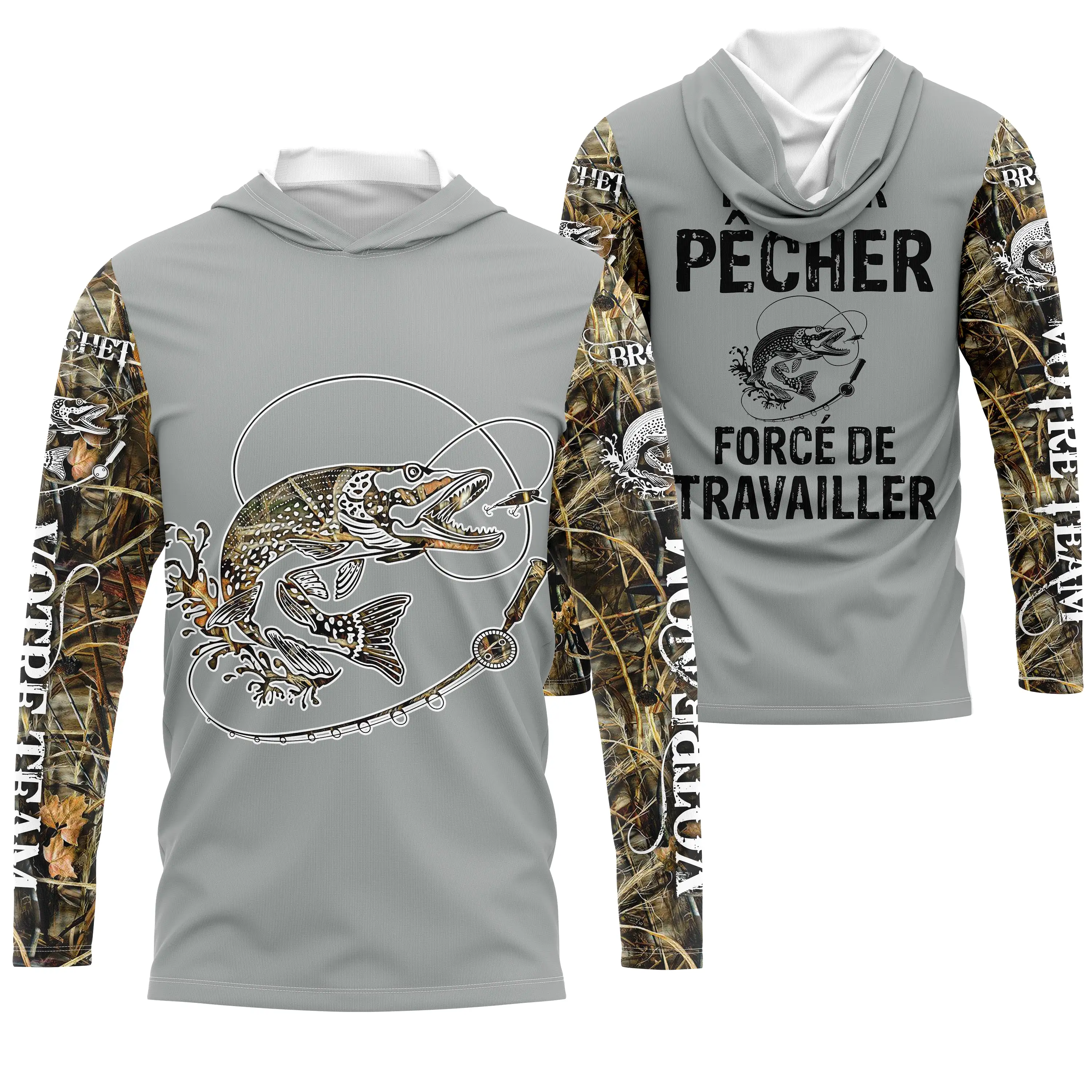 T-shirt Pêcheur Brochet Né Pour Pêcher, Force de Travailler - Protection UV & Style - CT24072023