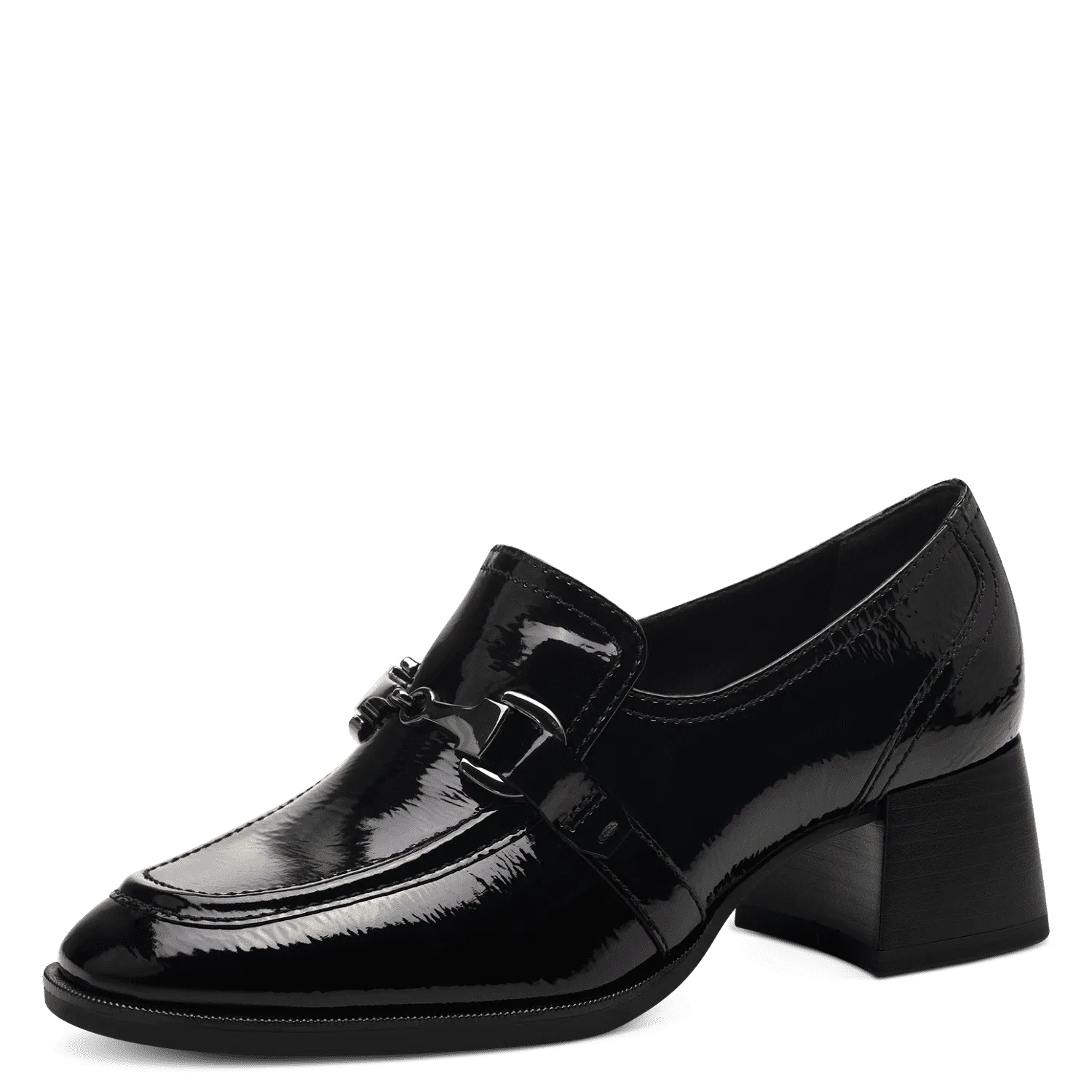 Tamaris Black Patent Heeled Loafers