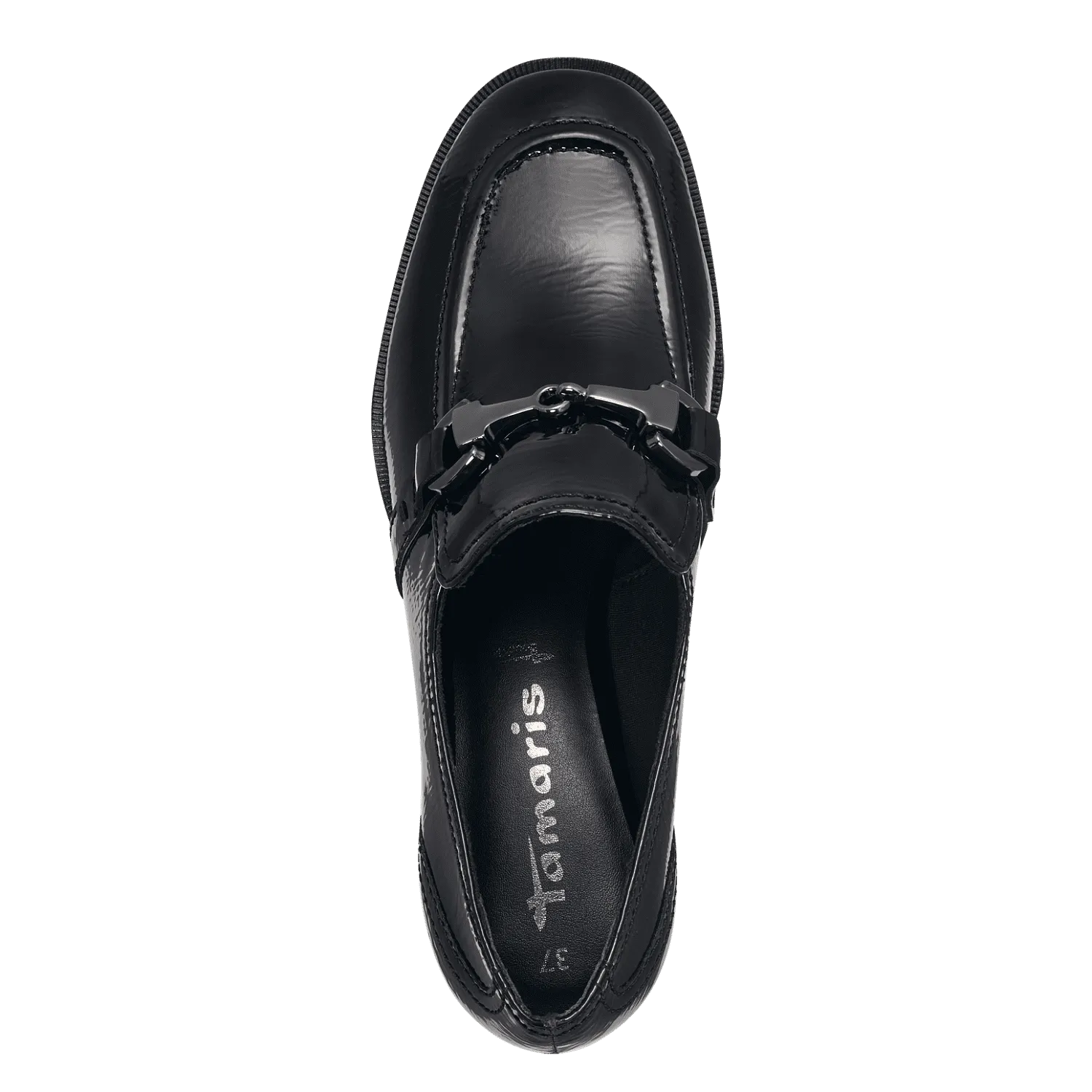 Tamaris Black Patent Heeled Loafers