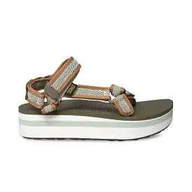 Teva Flatform Universal Mesh Print Dark Olive Sea Foam Sandals - Women's