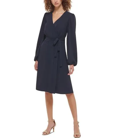 Tommy Hilfiger Womens Blouson Sleeves V-Neck Wrap Dress