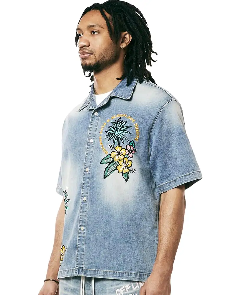 Tropical Doodle Denim Shirt