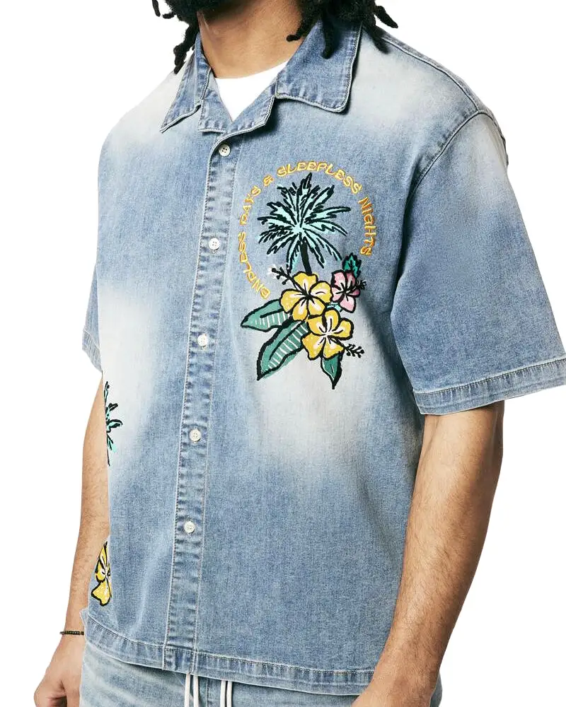 Tropical Doodle Denim Shirt