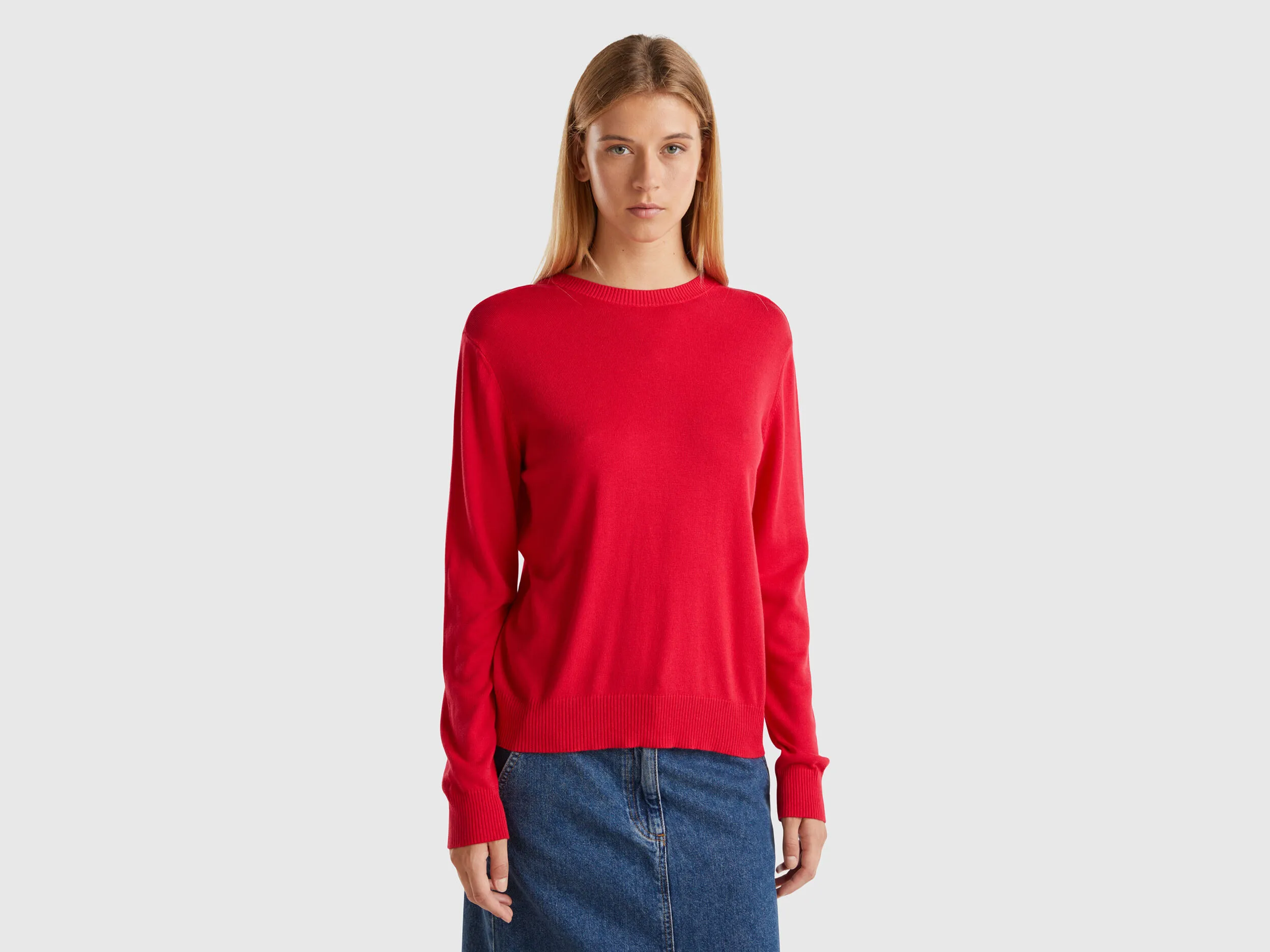 V-neck sweater in Modal® blend - Plum | Benetton