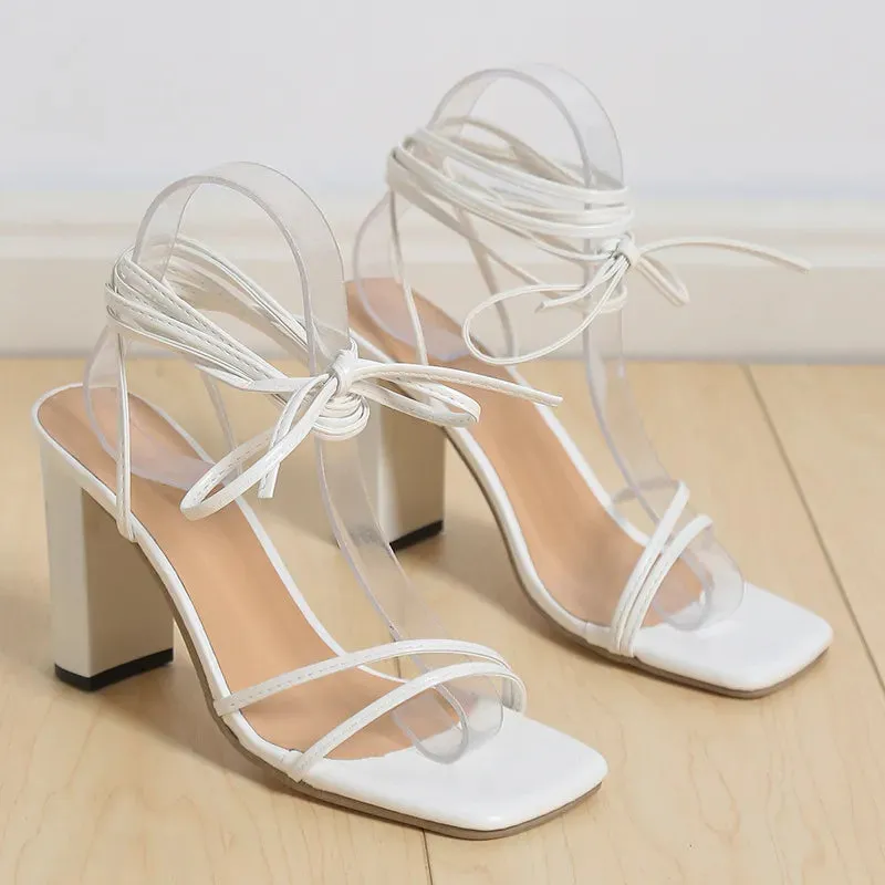 White Black Woman Ankle Strap Sandals