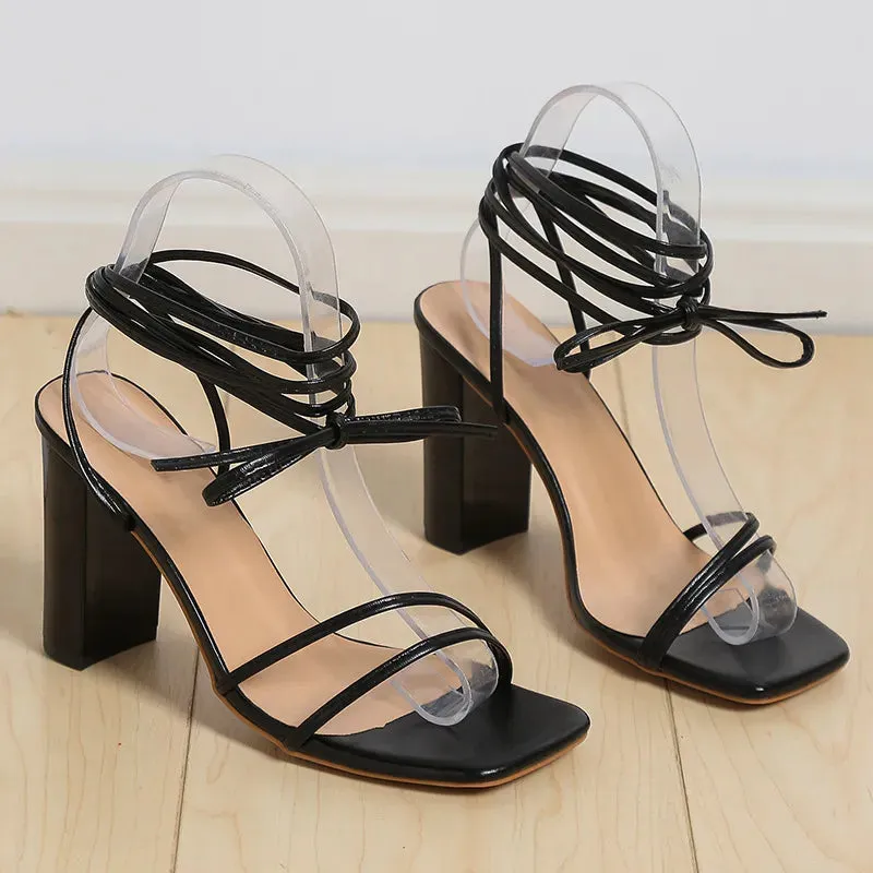 White Black Woman Ankle Strap Sandals