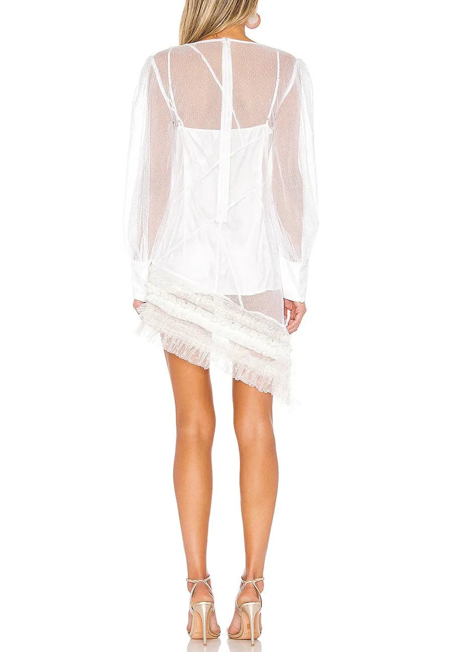 White Falling Free Ruffled Mini Dress