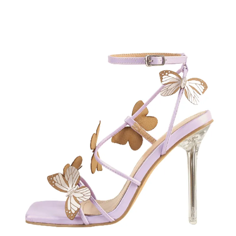 Women Butterfly Crystal High Heel Sandals 