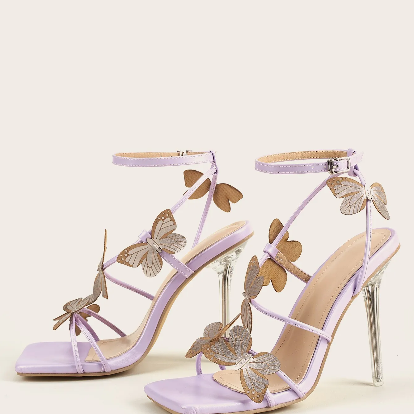 Women Butterfly Crystal High Heel Sandals 