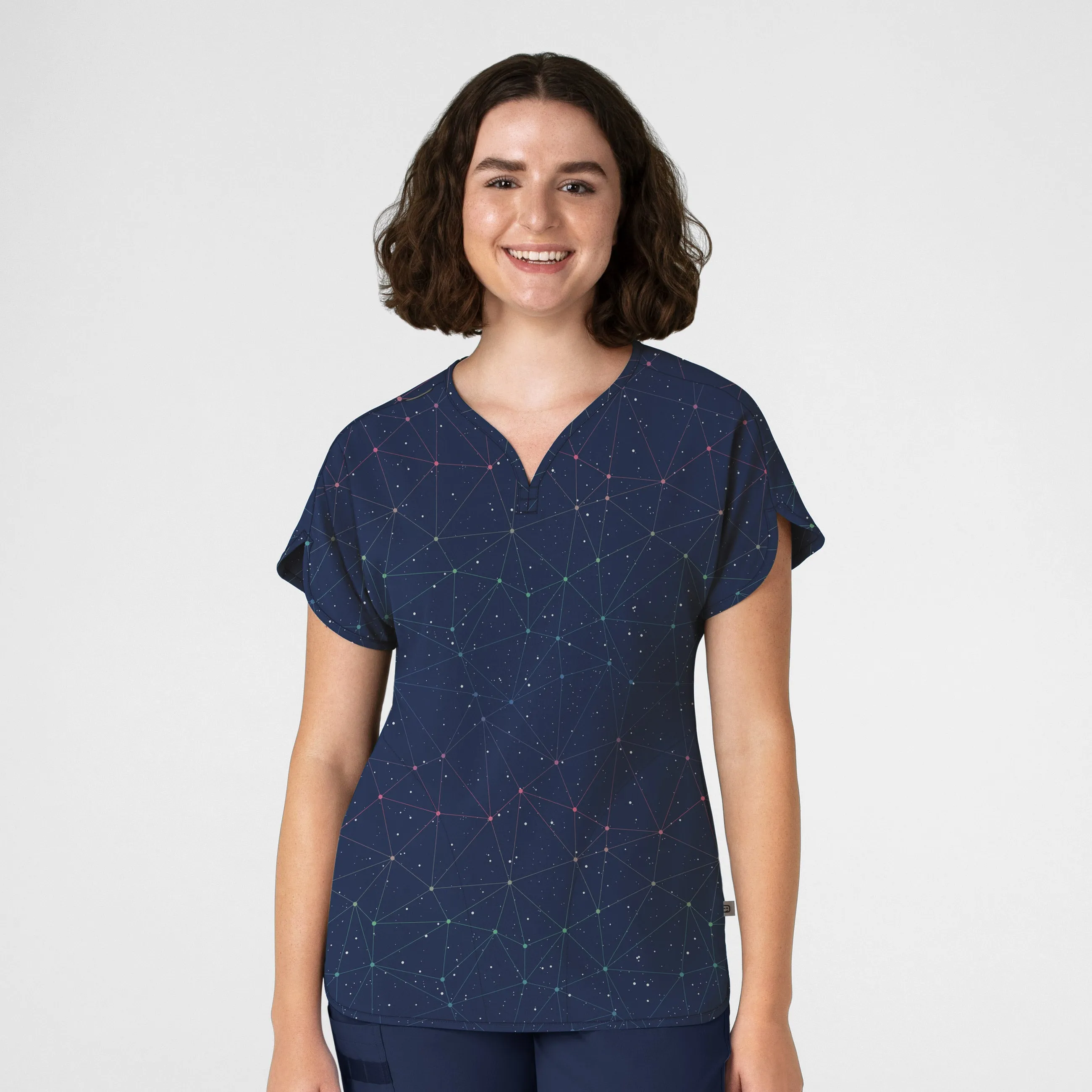 Women's Dolman Print Scrub Top - Astro Map Navy