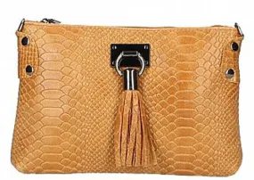 Women's leather pouch with cognac python print theresa