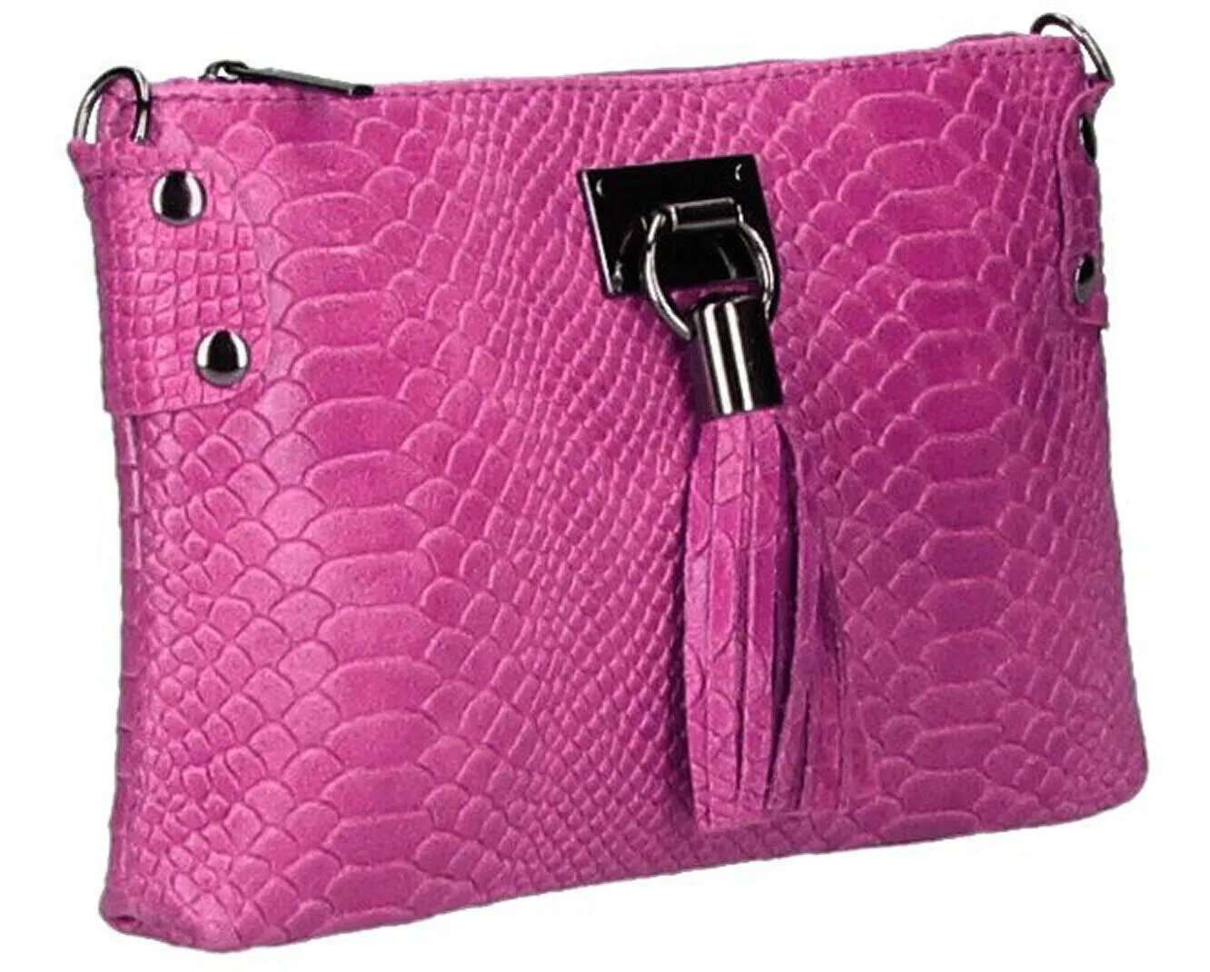 Women's leather pouch with fuxia python print theresa