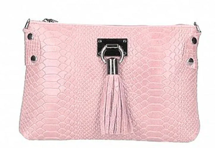 Women's leather pouch with pink python print theresa