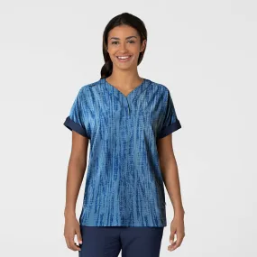 Women's Oversized Print Scrub Top - Shibori Navy