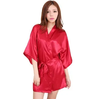 Women's Sexy Summer Silk and Satin Short Kimono Night Mini Bathrobe