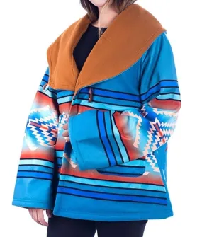 Yellowstone Beth Dutton Blue Hooded Aztec Coat - Semi-Cloak Style Coat