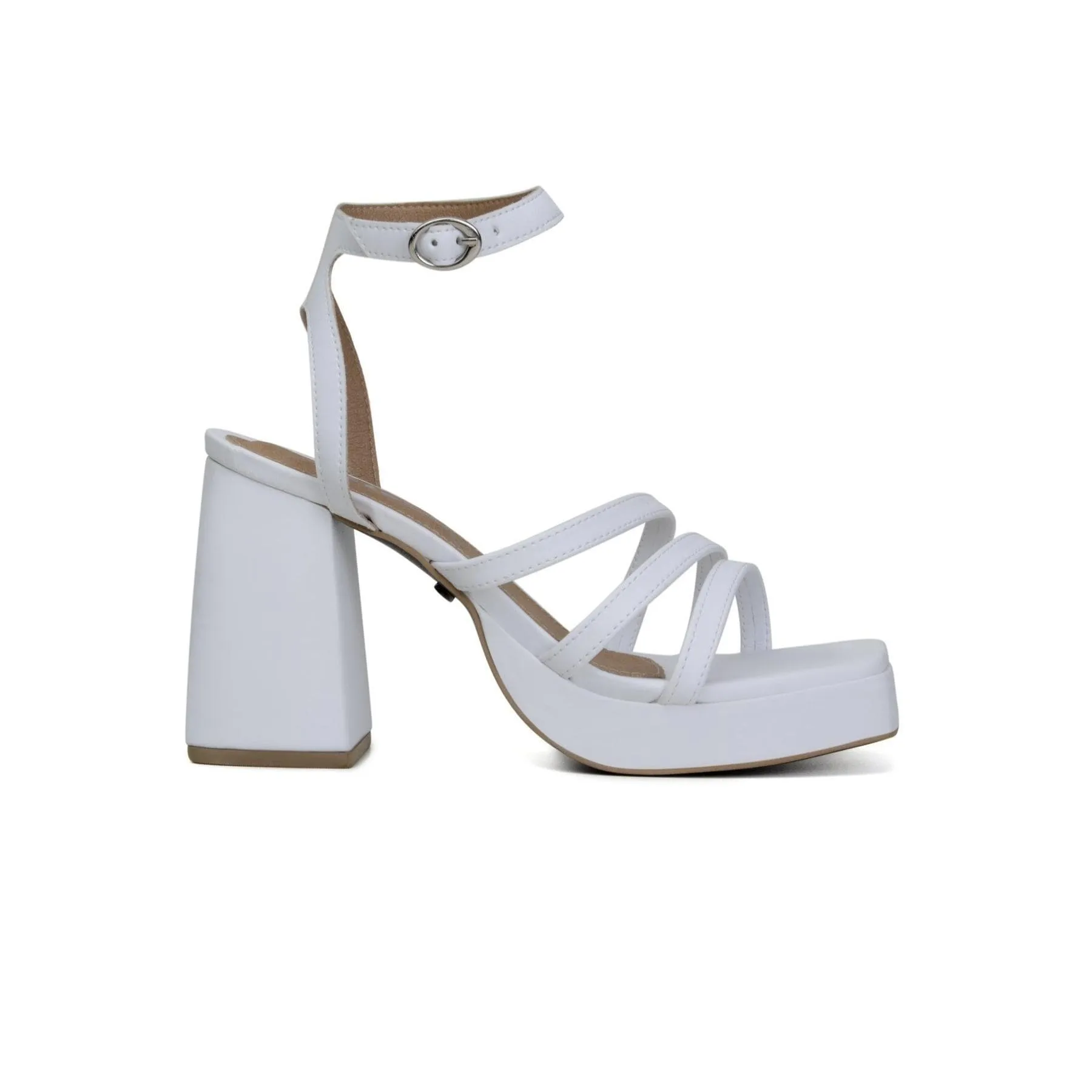 'Zari' women's white block heeled sandal by Zette Shoes